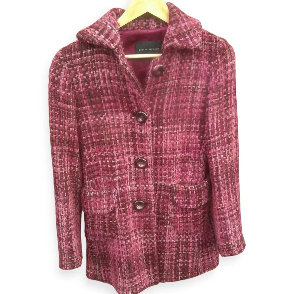 BANANA REPUBLIC Wool Tweed Single Breasted Coat XS - Picture 4 of 8